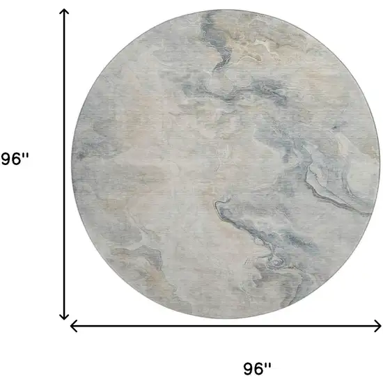8' Beige Gray And Ivory Abstract Washable Round Rug With UV Protection Photo 9