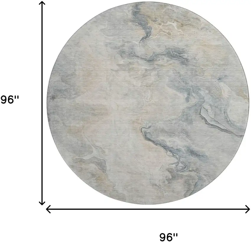 8' Beige Gray And Ivory Abstract Washable Round Rug With UV Protection Photo 9