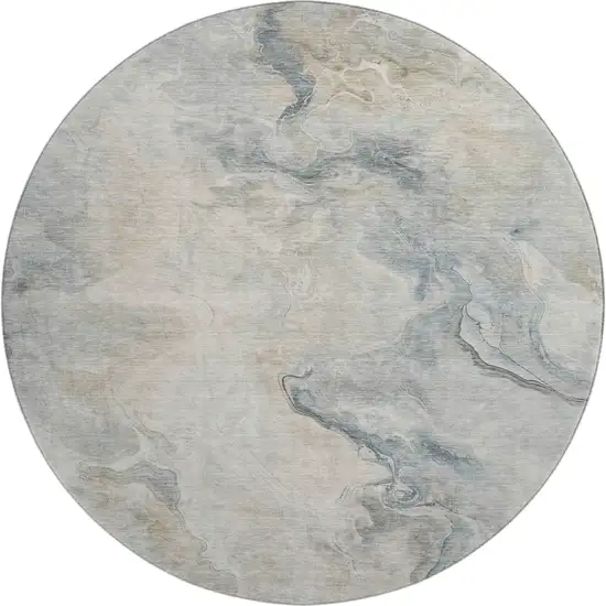 8' Beige Gray And Ivory Abstract Washable Round Rug With UV Protection Photo 1