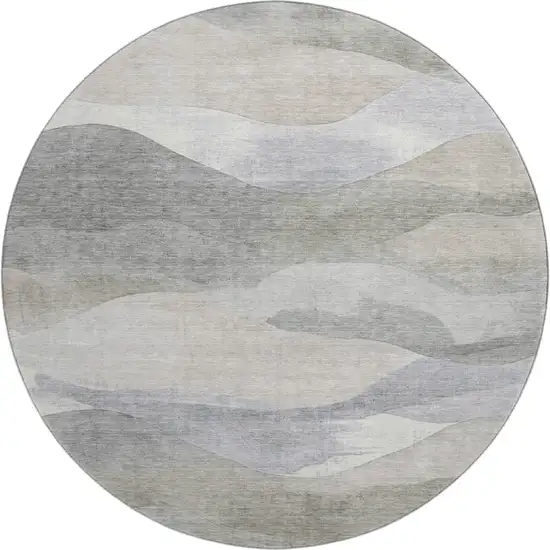 8' Beige Gray And Ivory Abstract Washable Round Rug With UV Protection Photo 1