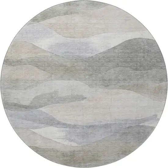8' Beige Gray And Ivory Abstract Washable Round Rug With UV Protection Photo 4