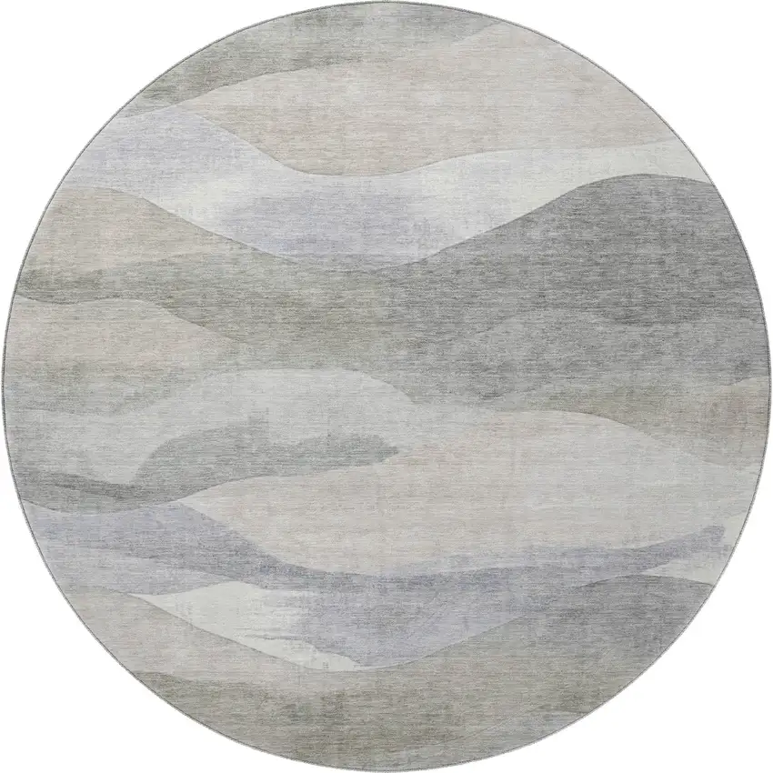 8' Beige Gray And Ivory Abstract Washable Round Rug With UV Protection Photo 4