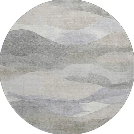 8' Beige Gray And Ivory Abstract Washable Round Rug With UV Protection Photo 3