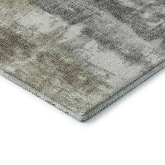 8' Beige Gray And Ivory Abstract Washable Round Rug With UV Protection Photo 6