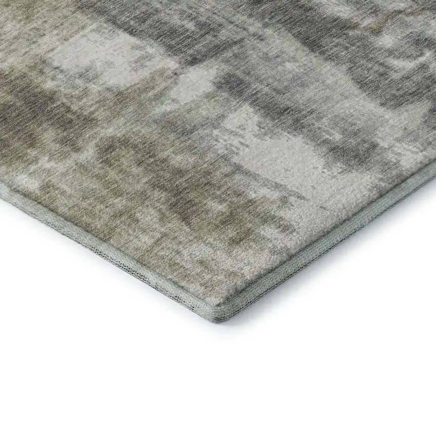 8' Beige Gray And Ivory Abstract Washable Round Rug With UV Protection Photo 6