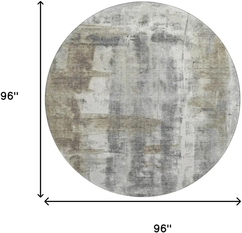 8' Beige Gray And Ivory Abstract Washable Round Rug With UV Protection Photo 8