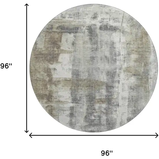 8' Beige Gray And Ivory Abstract Washable Round Rug With UV Protection Photo 8