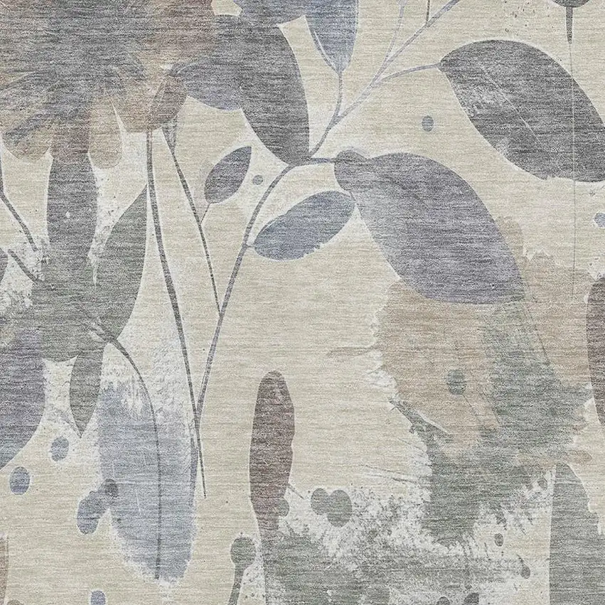 8' Beige Gray And Ivory Floral Washable Area Rug With UV Protection Photo 2