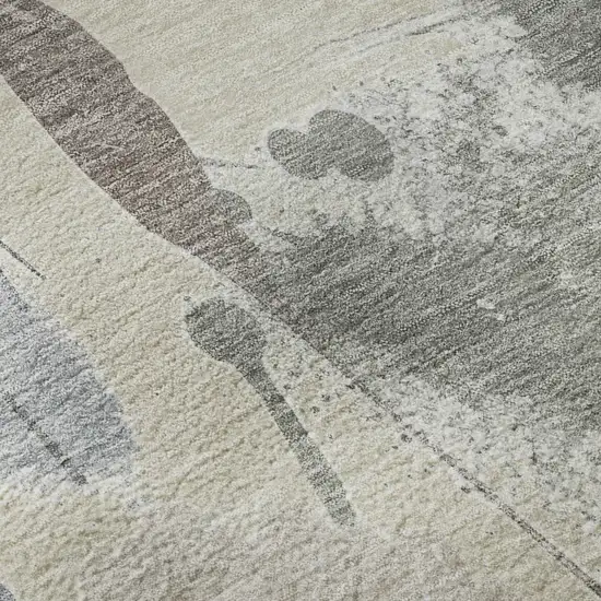 8' Beige Gray And Ivory Floral Washable Area Rug With UV Protection Photo 9