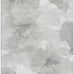 Photo of 8' Beige Gray And Ivory Floral Washable Area Rug With UV Protection