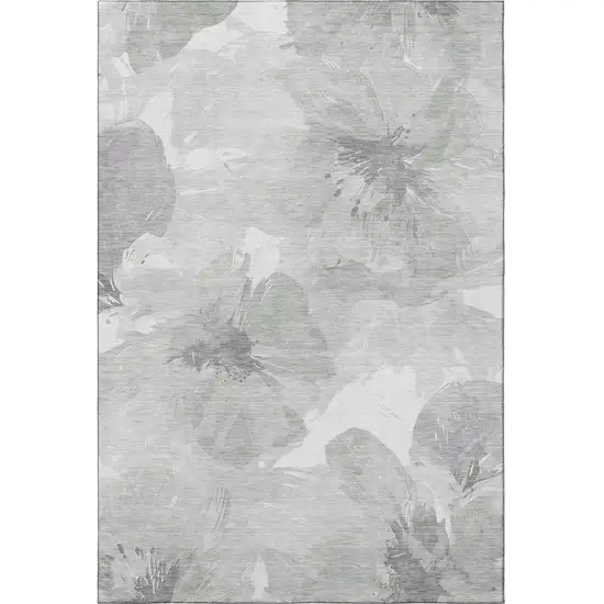 8' Beige Gray And Ivory Floral Washable Area Rug With UV Protection Photo 3