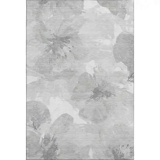 8' Beige Gray And Ivory Floral Washable Area Rug With UV Protection Photo 1