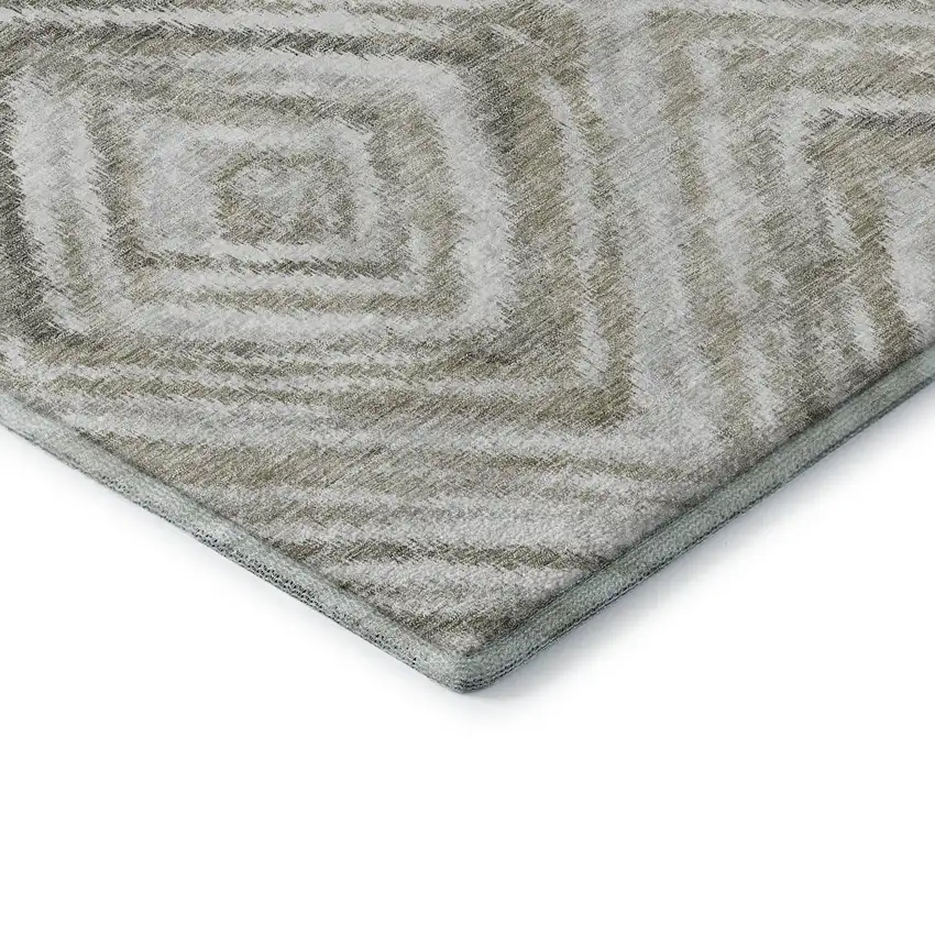 8' Beige Gray And Ivory Geometric Washable Round Rug With UV Protection Photo 6