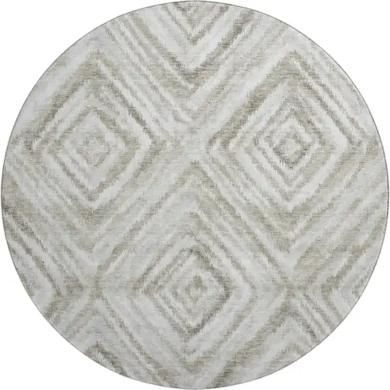 8' Beige Gray And Ivory Geometric Washable Round Rug With UV Protection Photo 1