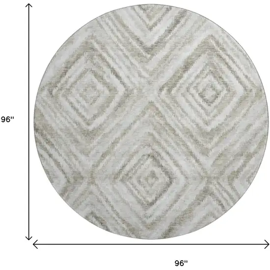 8' Beige Gray And Ivory Geometric Washable Round Rug With UV Protection Photo 9