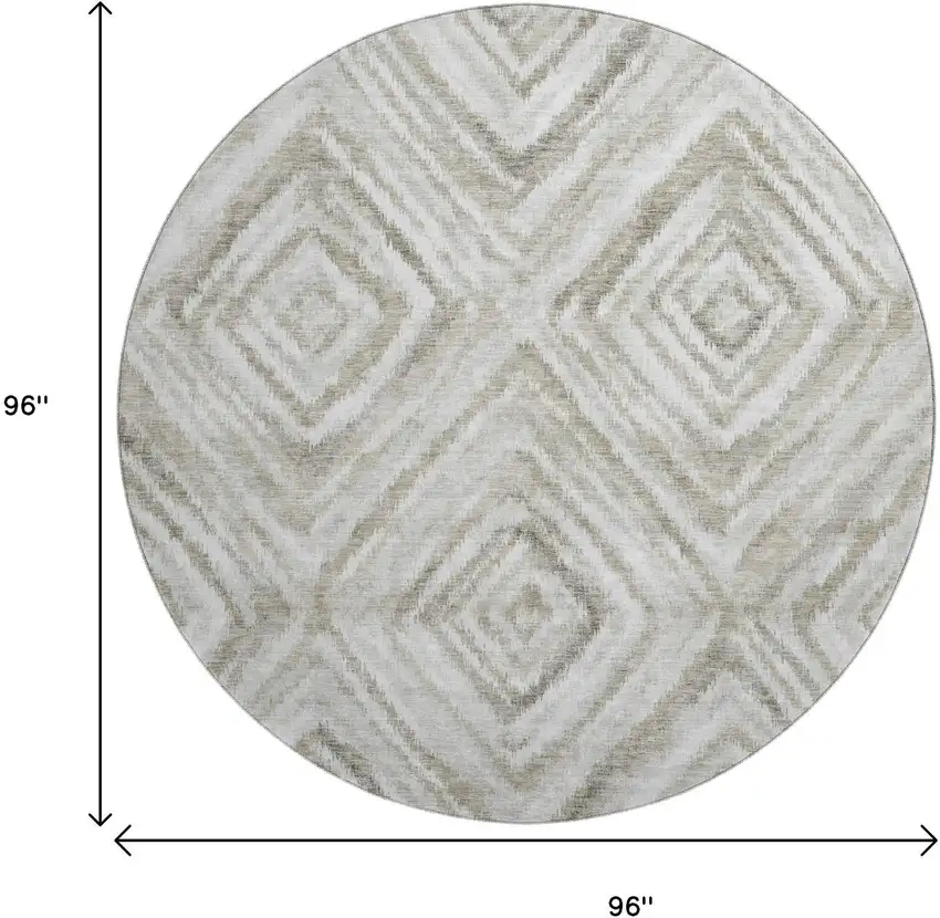 8' Beige Gray And Ivory Geometric Washable Round Rug With UV Protection Photo 9