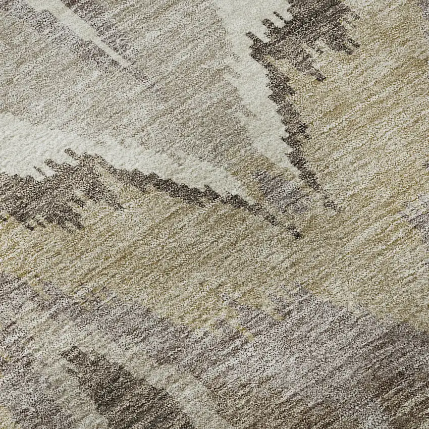 8' Beige Gray And Ivory Ikat Washable Round Rug With UV Protection Photo 9