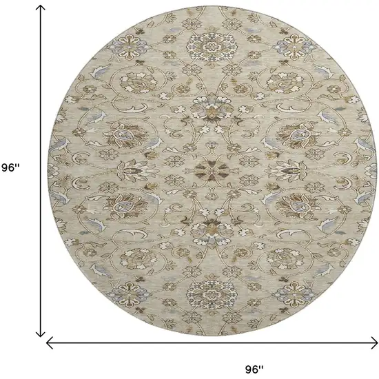 8' Beige Gray And Ivory Moroccan Washable Round Rug With UV Protection Photo 9