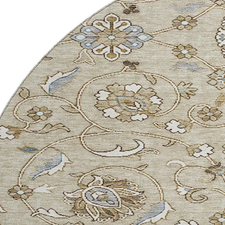 8' Beige Gray And Ivory Moroccan Washable Round Rug With UV Protection Photo 2