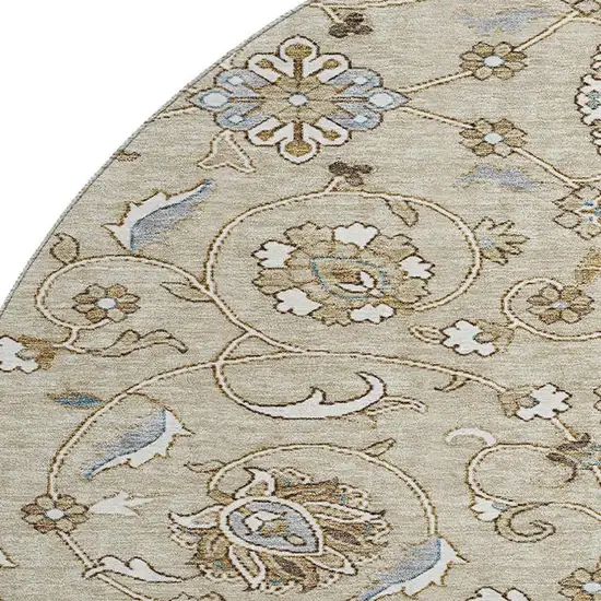 8' Beige Gray And Ivory Moroccan Washable Round Rug With UV Protection Photo 2