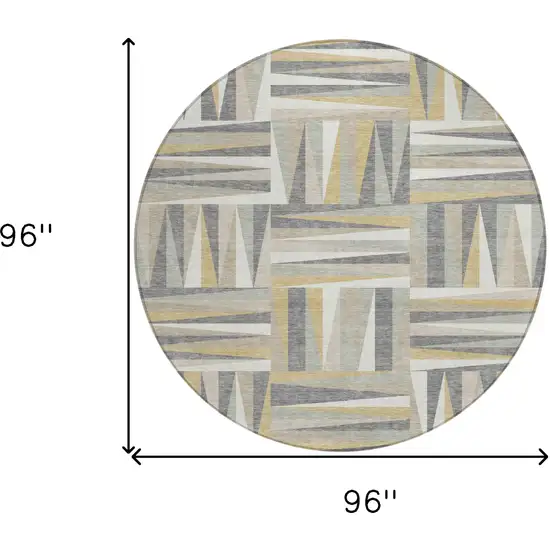 8' Beige Gray And Ivory Round Geometric Washable Indoor Outdoor Area Rug Photo 3