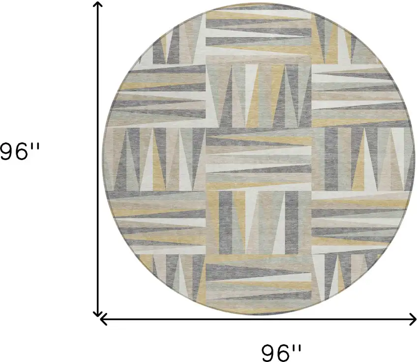 8' Beige Gray And Ivory Round Geometric Washable Indoor Outdoor Area Rug Photo 3