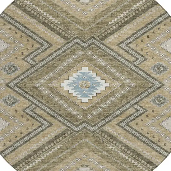 8' Beige Gray And Ivory Round Tribal Washable Indoor Outdoor Area Rug Photo 4