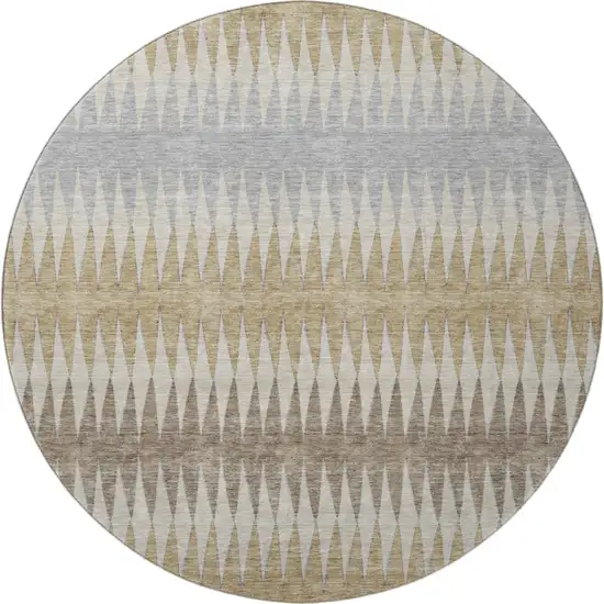 8' Beige Gray And Ivory Striped Washable Round Rug With UV Protection Photo 3