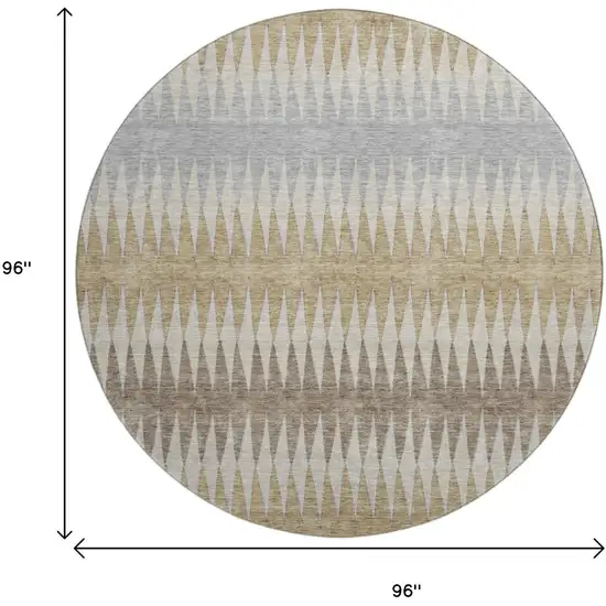 8' Beige Gray And Ivory Striped Washable Round Rug With UV Protection Photo 9