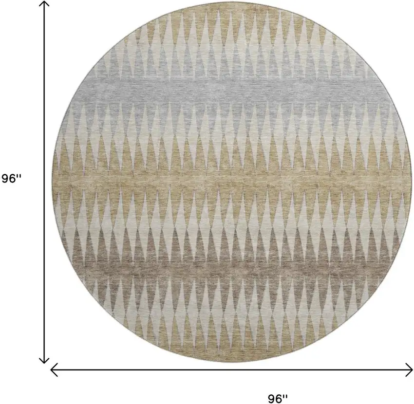 8' Beige Gray And Ivory Striped Washable Round Rug With UV Protection Photo 9