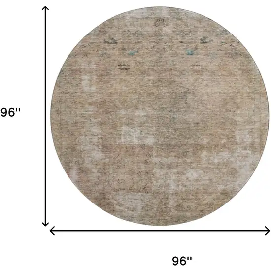 8' Beige Gray And Khaki Abstract Washable Round Rug With UV Protection Photo 9