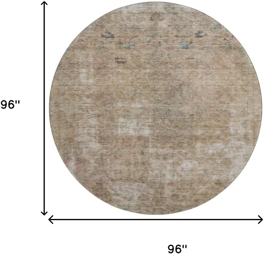 8' Beige Gray And Khaki Abstract Washable Round Rug With UV Protection Photo 9