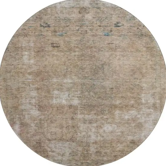 8' Beige Gray And Khaki Abstract Washable Round Rug With UV Protection Photo 3