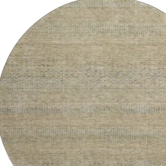 8' Beige Gray And Khaki Striped Washable Round Rug With UV Protection Photo 2