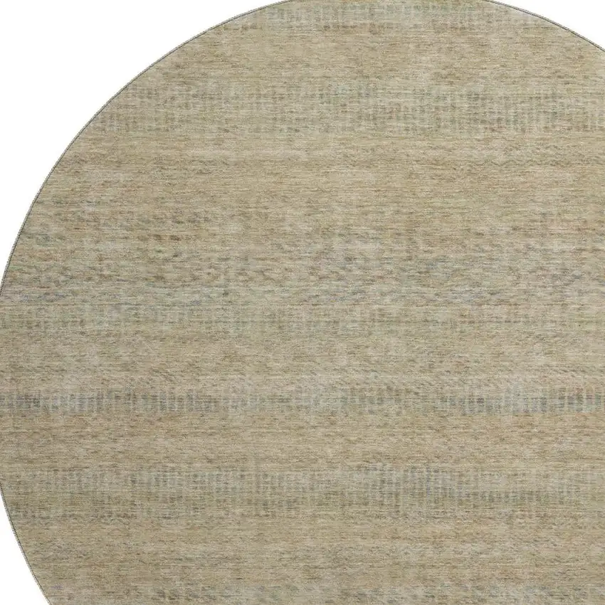 8' Beige Gray And Khaki Striped Washable Round Rug With UV Protection Photo 2