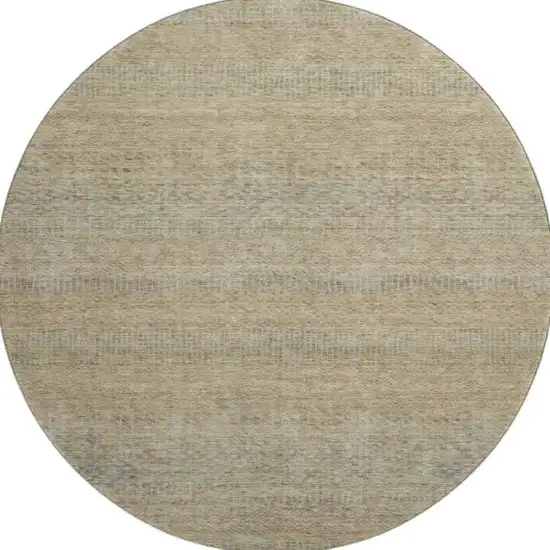 8' Beige Gray And Khaki Striped Washable Round Rug With UV Protection Photo 3