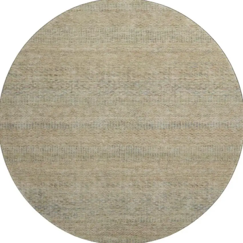 8' Beige Gray And Khaki Striped Washable Round Rug With UV Protection Photo 3