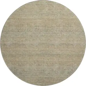 Photo of 8' Beige Gray And Khaki Striped Washable Round Rug With UV Protection