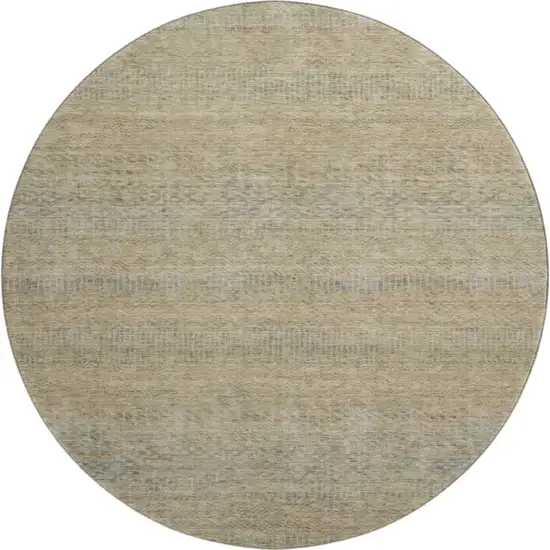 8' Beige Gray And Khaki Striped Washable Round Rug With UV Protection Photo 1