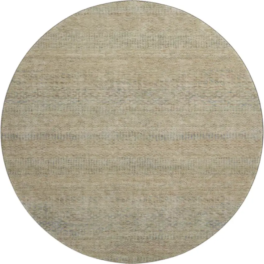 8' Beige Gray And Khaki Striped Washable Round Rug With UV Protection Photo 1