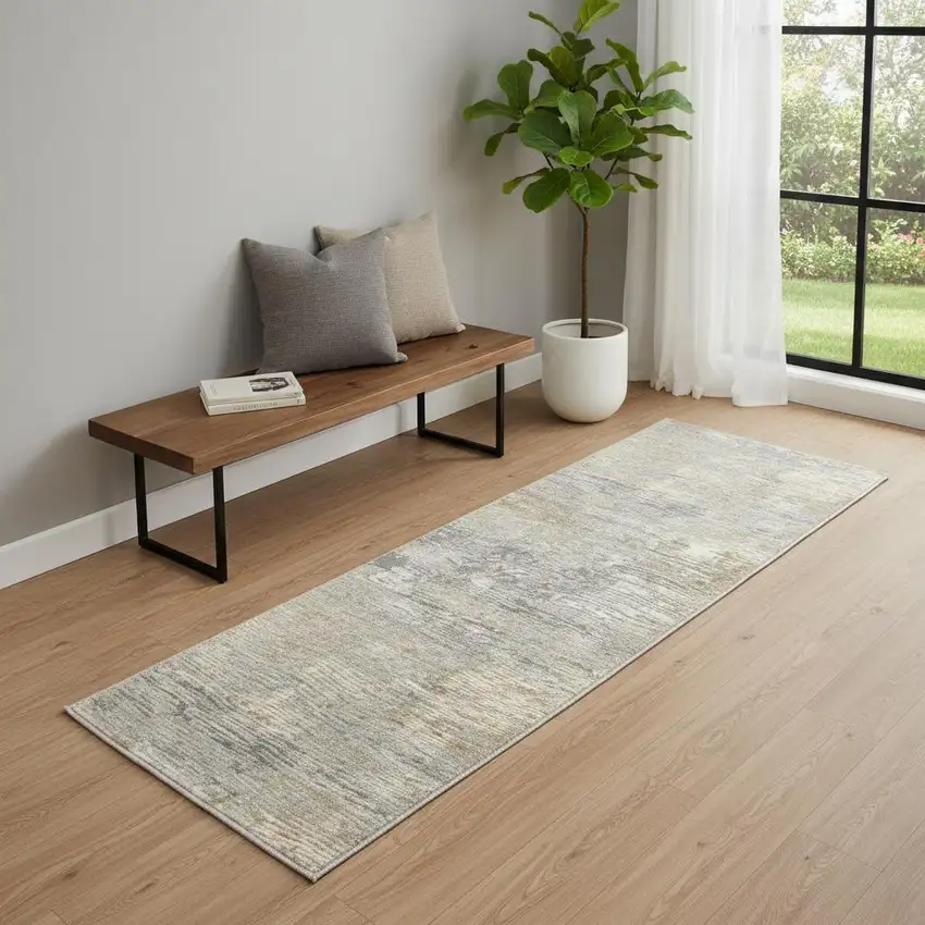 7' Beige Gray And Light Taupe Abstract Distressed Runner Rug Photo 1