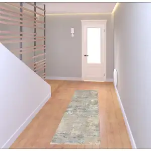 Photo of 7' Beige Gray And Light Taupe Abstract Distressed Runner Rug