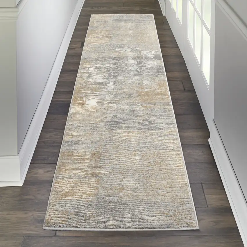 7' Beige Gray And Light Taupe Abstract Distressed Runner Rug Photo 4