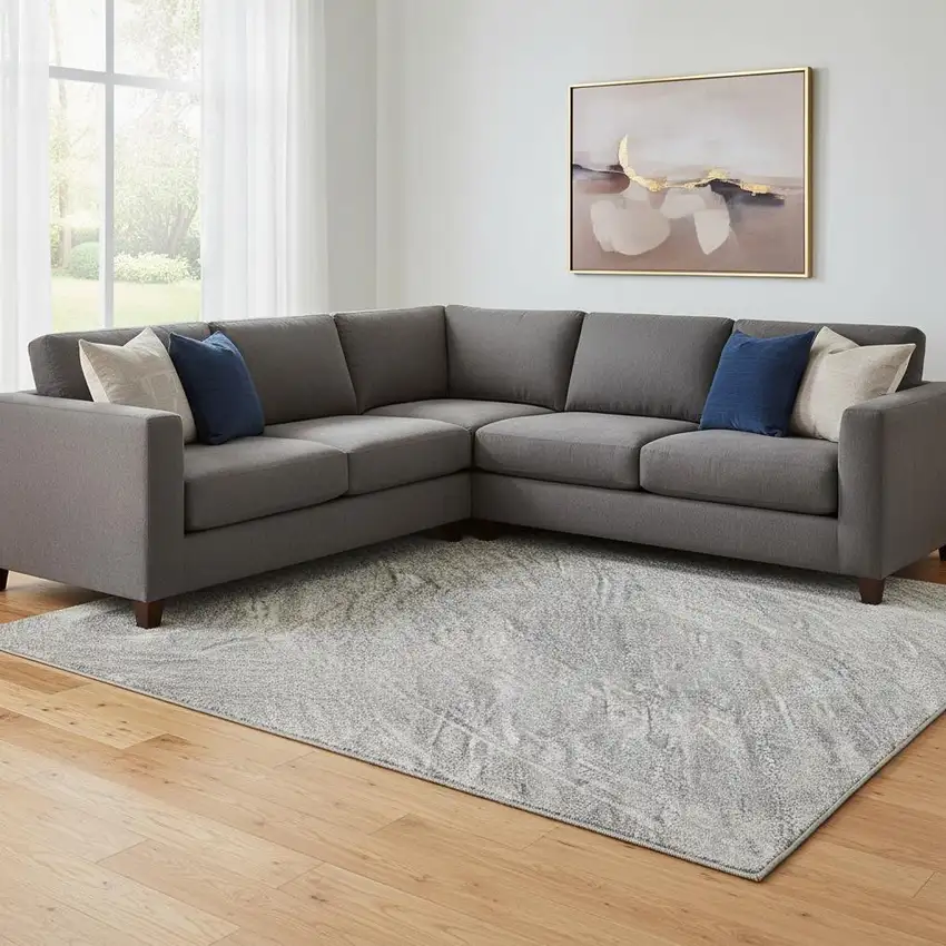 8' Beige Gray And Silver Abstract Washable Area Rug With UV Protection Photo 2