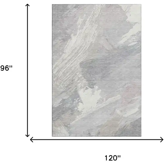 8' Beige Gray And Silver Abstract Washable Area Rug With UV Protection Photo 5