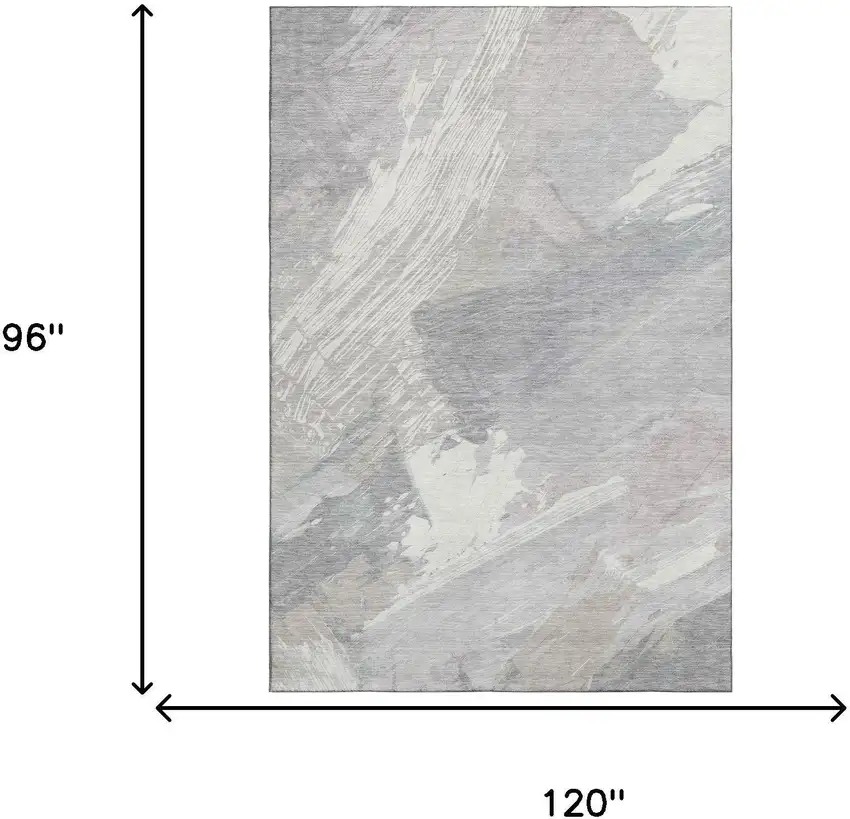 8' Beige Gray And Silver Abstract Washable Area Rug With UV Protection Photo 5