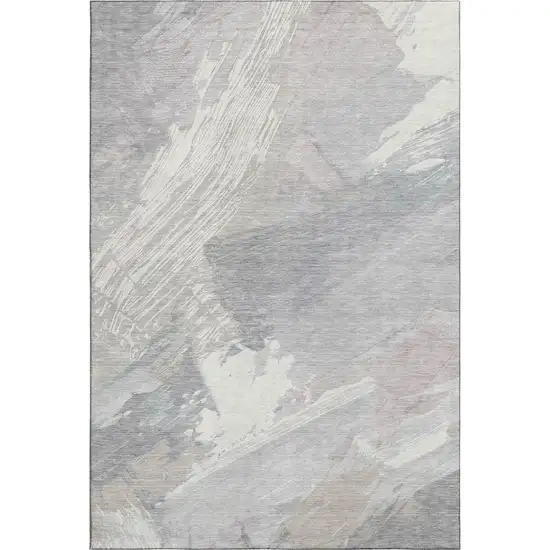8' Beige Gray And Silver Abstract Washable Area Rug With UV Protection Photo 5