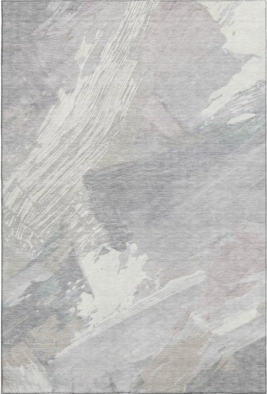 8' Beige Gray And Silver Abstract Washable Area Rug With UV Protection Photo 5