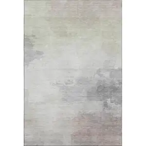 Photo of 8' Beige Gray And Silver Abstract Washable Area Rug With UV Protection