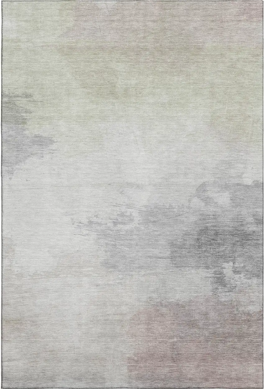 8' Beige Gray And Silver Abstract Washable Area Rug With UV Protection Photo 1